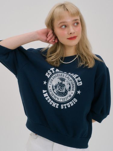 Earth Crack Logo Short-Sleeved Sweatshirt Deep Blu - Awesomestudio - Modalova