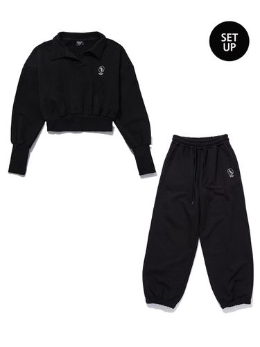 SET] Collar Cropped Sweat Shirt Jogger Pants Set - Awesomestudio - Modalova