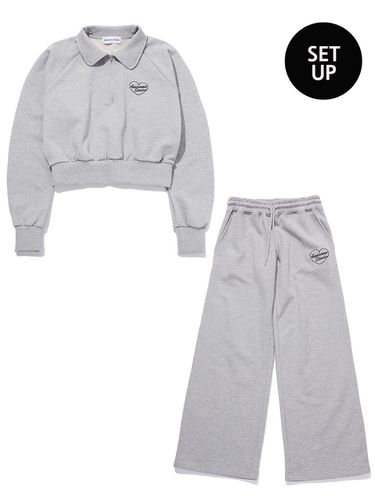 SET]Collar Half Zip-Up Cropped Sweatshirt + Pants - Awesomestudio - Modalova