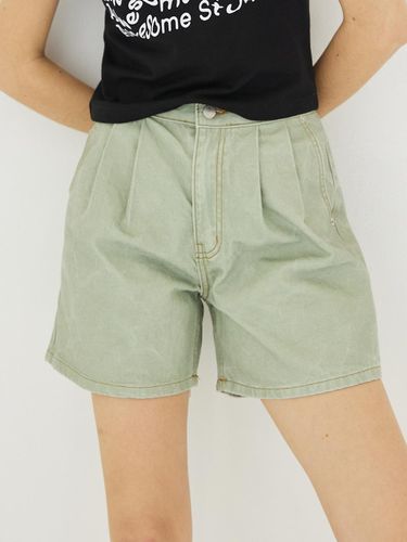 Color Short Denim Pants Light Khaki - Awesomestudio - Modalova