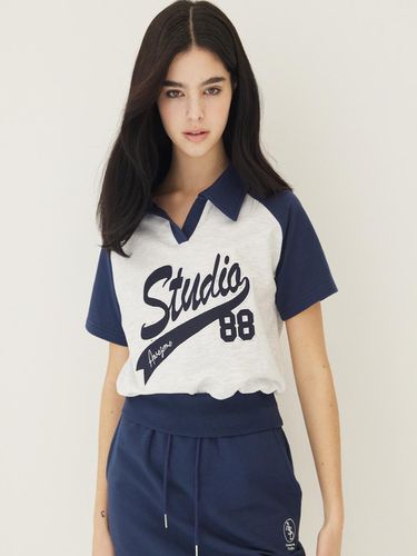 Raglan Collar Crop Short-Sleeved Sweat Shirt White - Awesomestudio - Modalova