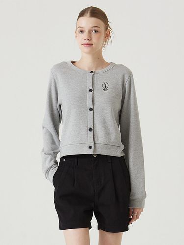 Round neck cropped cardigan melange gray - Awesomestudio - Modalova