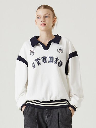 Varsity Collar Colorful Sweat Shirt beige - Awesomestudio - Modalova