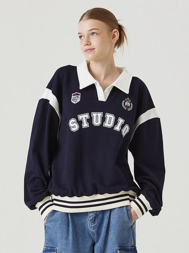 Varsity Collar Colorful Sweat Shirt Dark Navy - Awesomestudio - Modalova