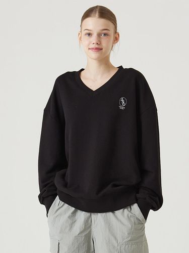 V-neck Oversized-fit Sweat Shirt Black - Awesomestudio - Modalova