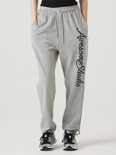 Logo Print Jogger Sweat Pants Melange Gray - Awesomestudio - Modalova