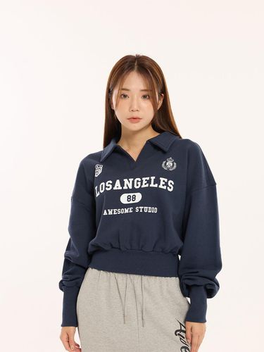 Collar Cropped LA Graphic Sweat Shirt Vintage Navy - Awesomestudio - Modalova