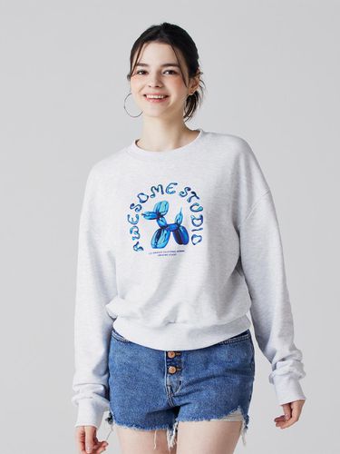 Balloon Dog Semi Cropped Sweat Shirt White Gray - Awesomestudio - Modalova