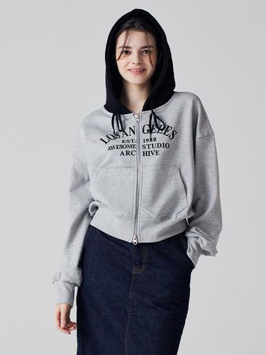 Lettering embroidered hooded zip-up - Awesomestudio - Modalova