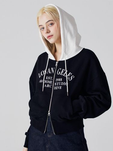 Lettering embroidery coloring hood zip-up - Awesomestudio - Modalova