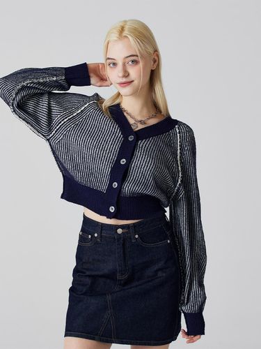 V-neck Rivers Cropped Knitwear Cardigan Navy - Awesomestudio - Modalova