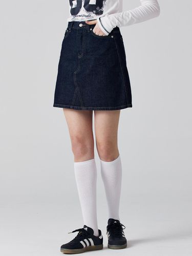 Raw paper denim mini skirt dark blue - Awesomestudio - Modalova