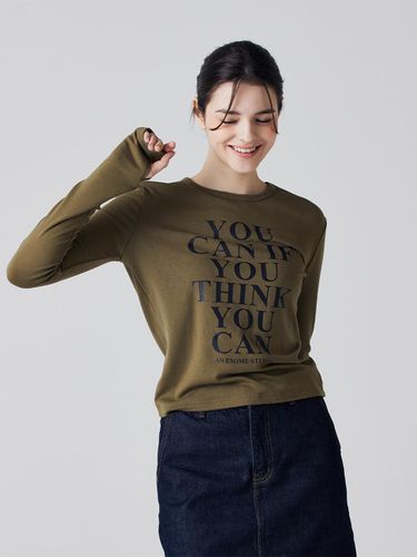 U-can Lettering Slim Cropped T-shirt Khaki - Awesomestudio - Modalova