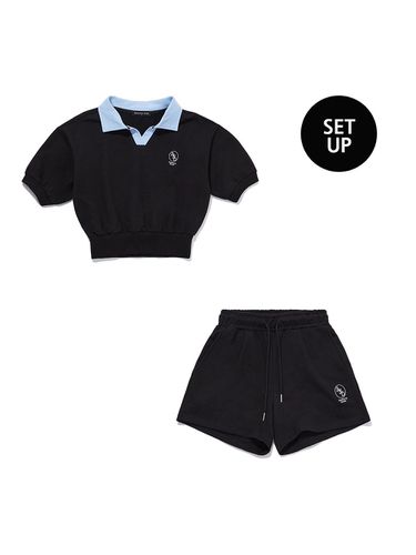 SET] Contrast collar crop short-sleeved + shorts - Awesomestudio - Modalova