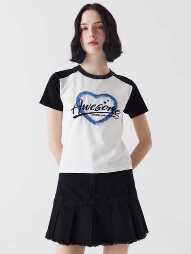 Heart denim patch short sleeve T-shirt white - Awesomestudio - Modalova