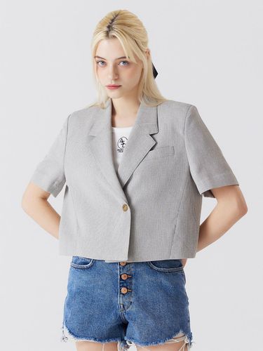 One button cropped short-sleeved jacket light gray - Awesomestudio - Modalova