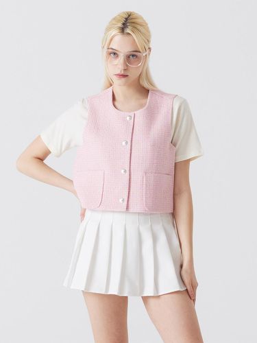 U Neck Tweed Vest Pink - Awesomestudio - Modalova