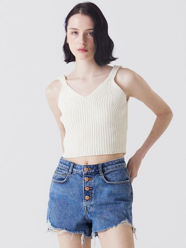 Linen cropped knit top beige - Awesomestudio - Modalova