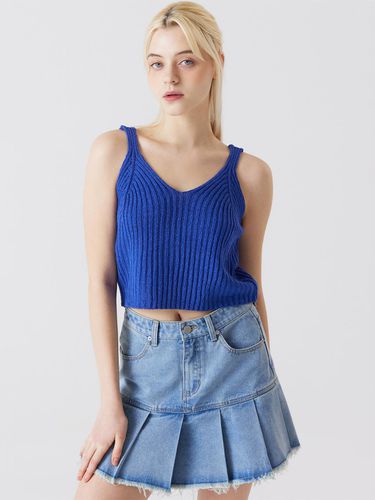 Linen cropped knit top blue - Awesomestudio - Modalova