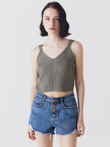 Linen cropped knit top khaki - Awesomestudio - Modalova