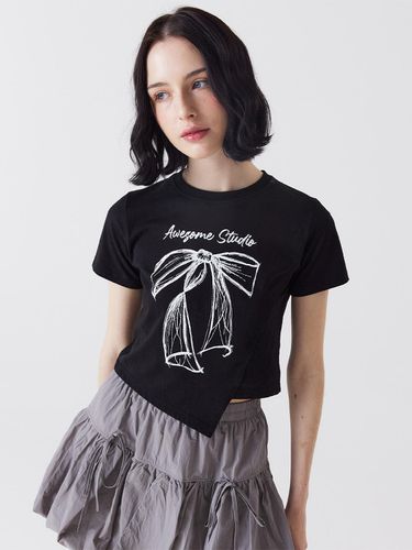 Unbalanced Cropped Short-Sleeved T-Shirt Black - Awesomestudio - Modalova