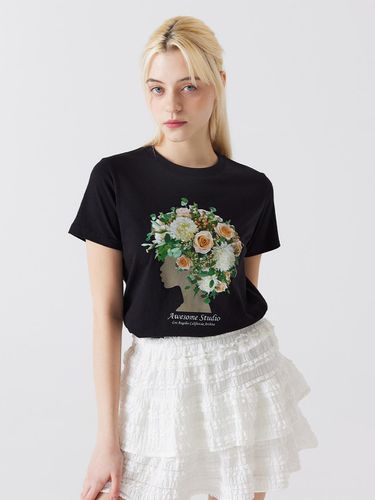 Flower Hair Short-Sleeved T-Shirt Black - Awesomestudio - Modalova