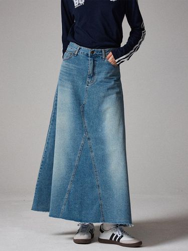 Flare maxi long denim skirt indigo blue - Awesomestudio - Modalova