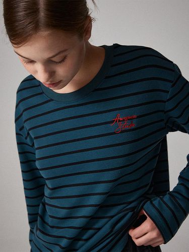 Stripe Long Sleeve T-Shirt Dark Navy - Awesomestudio - Modalova