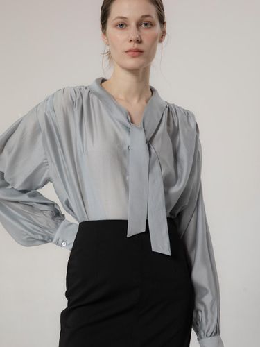 French Organza Tie Blouse Blue - MOMET - Modalova