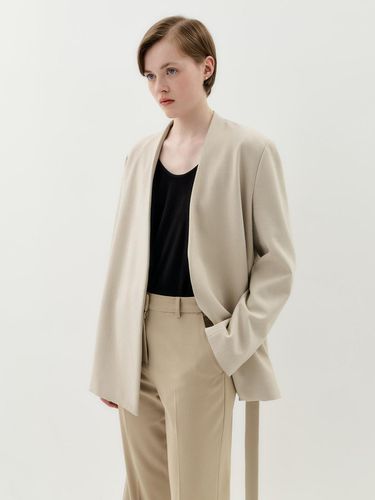 Collarless Belt Jacket_ Beige - MOMET - Modalova