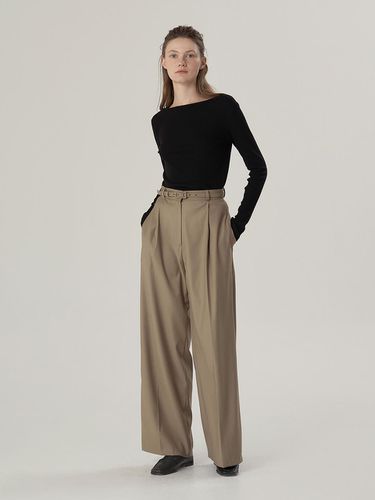 Formal Wide Belt Slacks Beige - MOMET - Modalova