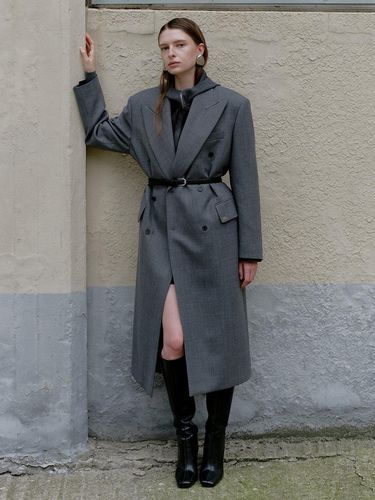 PEAKED COLLARED WOOL LONG COAT_GRAY - L’H.A.S - Modalova