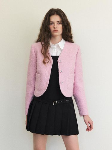 Curved Boucle Tweed Jacket, Pink - ETMON - Modalova