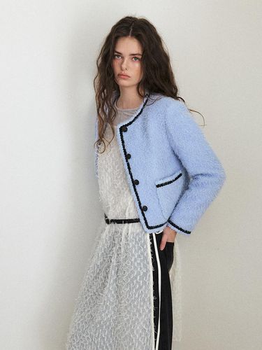 Tweed Fur Jacket, Sky Blue - ETMON - Modalova