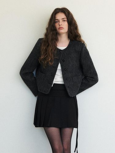 Hairy Fur Tweed Jacket, Charcoal - ETMON - Modalova