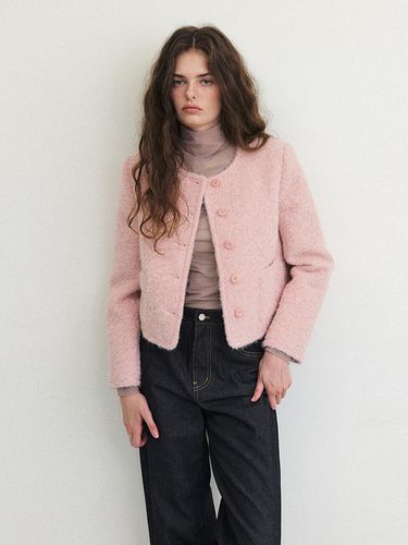 Hairy Fur Tweed Jacket, Pink - ETMON - Modalova