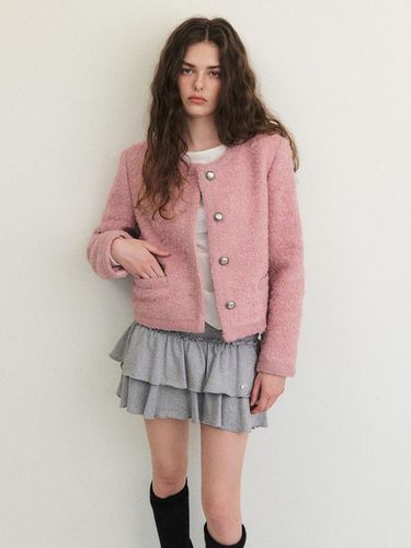 Trimmed Tweed Fur Jacket, Dust Pink - ETMON - Modalova