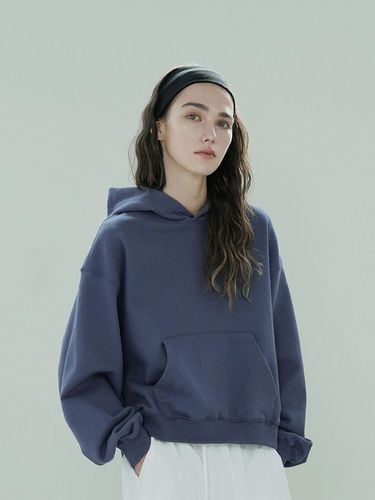 Cotton Cropped Relaxed Hoodie [Blue grey] - OTHERS - Modalova