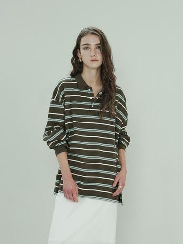 Stripe Oversized Cotton T-shirt [Khaki] - OTHERS - Modalova