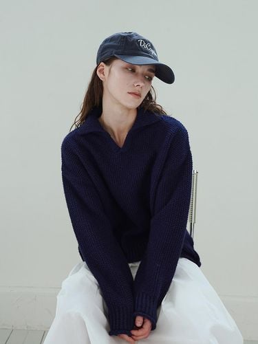 Open Collar Wool-Alpaca Relaxed Fit Sweater [Navy Blue] - OTHERS - Modalova