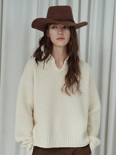 Open Collar Wool Alpaca Sweater [Beige] - OTHERS - Modalova