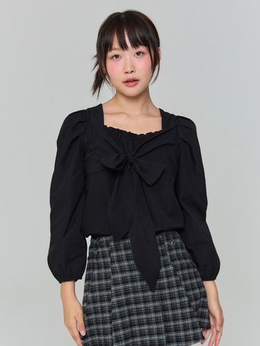 RIBBON TIE BLOUSE - BLACK - ADORE BELLE - Modalova