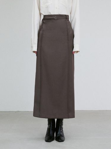 WOOL BLEND SEAMED MIDI SKIRT OLIVE BROWN - RE RHEE - Modalova