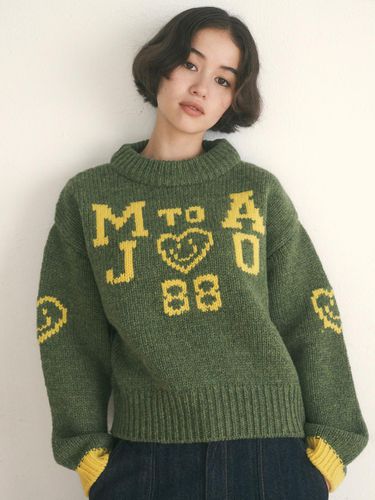 Smiley Hearts Wool Knit [Green] - Majo Factory - Modalova