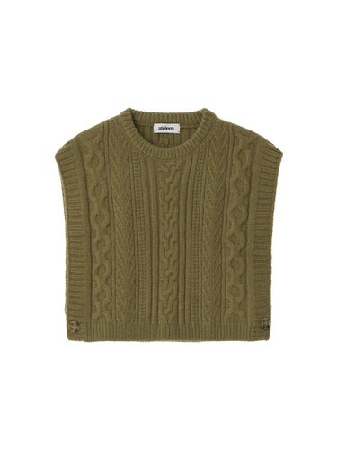 One Button Cable Knit Vest (Khaki) - ateleen - Modalova