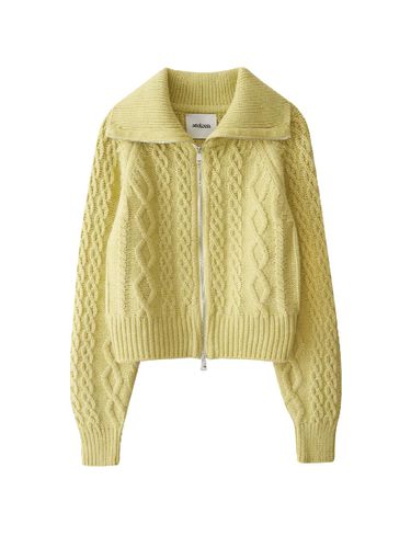 Big Collar Cable Zip Up Knit Cardigan (Green) - ateleen - Modalova