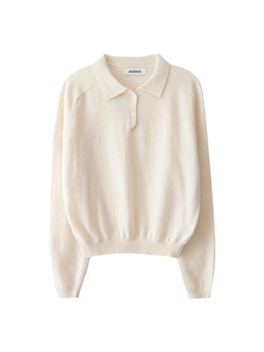 Double Button Collar Knit Top (Light Beige) - ateleen - Modalova