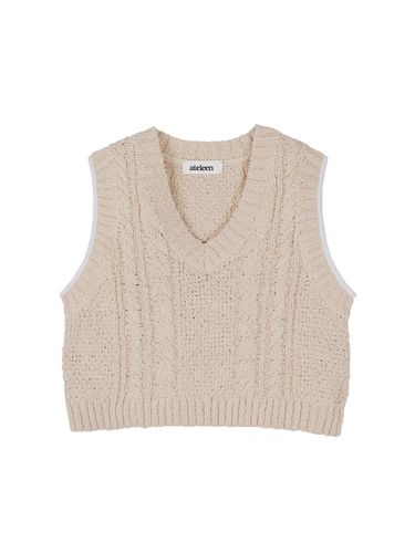 Cotton Cable V Neck Knit top (Light Beige) - ateleen - Modalova