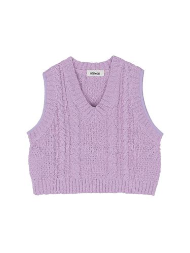 Cotton Cable V Neck Knit top (Lilac) - ateleen - Modalova