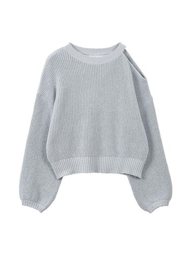 Mild Cut Off Shoulder Knit (Stone Blue) - ateleen - Modalova